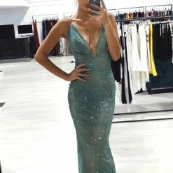 NEW ARRIVALS Honey Couture THESSY Green Mermaid Sequin Formal Gown Dress