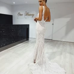 Tina Holly Couture Made To Order Tina Holly Couture Picasso P1732 White & Nude Sequin Mermaid Formal Gown Dress BRIDAL COLLECTION