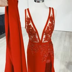 Honey Couture PATRICE Red Beaded Formal Gown Dress 7 Honey Couture PATRICE Red Beaded Formal Gown Dress