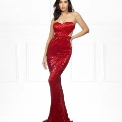 NEW ARRIVALS Honey Couture ELISE Red Sequin Low Back Mermaid Evening Gown Dress
