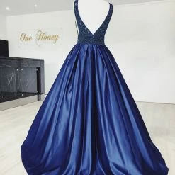 NEW ARRIVALS Honey Couture EMELY Royal Blue Beaded Ball Gown Formal Dress