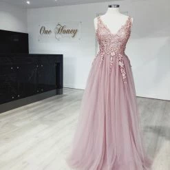 Honey Couture Made To Your Measurements NEW ARRIVALS Honey Couture SKYLAR 3D Flowers Tulle Formal Gown Dress