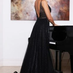 Tina Holly Couture Made To Order NEW ARRIVALS Tina Holly Couture T1844 Black Glitter Drape Mermaid Formal Gown Prom Dress