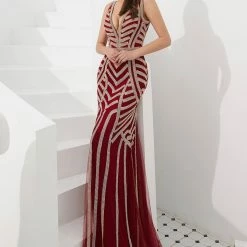 NEW ARRIVALS Honey Couture DIAMONDS 2.0 Thick Strap Red & Gold Diamante Sequin Formal Gown