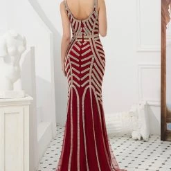 NEW ARRIVALS Honey Couture DIAMONDS 2.0 Thick Strap Red & Gold Diamante Sequin Formal Gown