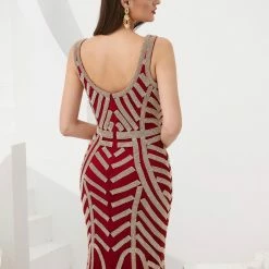 NEW ARRIVALS Honey Couture DIAMONDS 2.0 Thick Strap Red & Gold Diamante Sequin Formal Gown