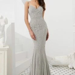 Honey Couture DIAMONDS Grey Sequin Mermaid Formal Gown Dress NEW ARRIVALS