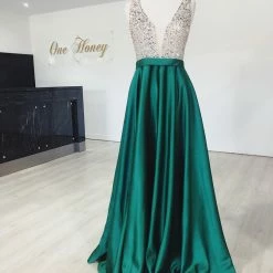 Honey Couture Made To Your Measurements Honey Couture BROYN Silver Diamante Front Princess Ball Formal Gown Dress