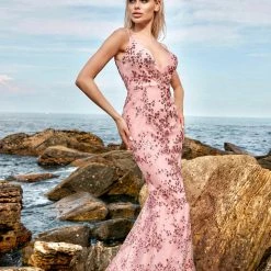 Tina Holly Couture Made To Order Tina Holly Couture Designer TW049 Pink Beaded Sequin Mermaid Formal Gown NEW ARRIVALS
