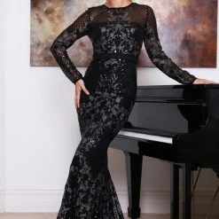 Tina Holly Couture Made To Order Tina Holly Couture TA139 Navy Blue Sequin Long Sleeve Mermaid Formal Dress NEW ARRIVALS