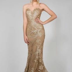 Tina Holly Couture Made To Order Tina Holly Couture TA107 Gold Sequin & Mesh Strapless Mermaid Formal Dress NEW ARRIVALS