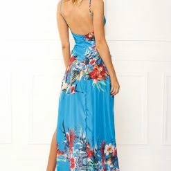 SHOP BY DRESS COLOUR Honey Couture CAMELIA Blue Floral Print Maxi Dress