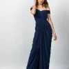 One Honey Boutique NEW ARRIVALS Honey Couture ALEXIA Navy Off Shoulder Bridesmaids Formal Gown