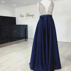 Honey Couture Made To Your Measurements Honey Couture BROYN Silver Diamante Front Princess Ball Formal Gown Dress