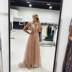 Honey Couture ENYA Rose Gold Glitter Formal Gown NEW ARRIVALS