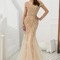 Honey Couture EVERLY Gold Diamante Beaded Tulle Skirt Formal Gown NEW ARRIVALS