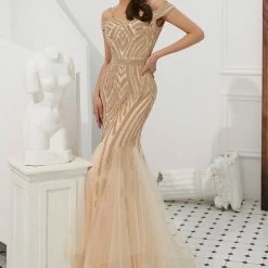 Honey Couture EVERLY Gold Diamante Beaded Tulle Skirt Formal Gown NEW ARRIVALS