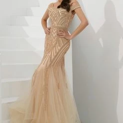 Honey Couture EVERLY Gold Diamante Beaded Tulle Skirt Formal Gown NEW ARRIVALS
