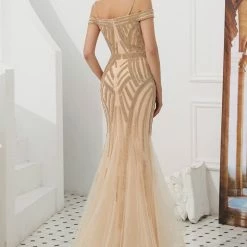 Honey Couture EVERLY Gold Diamante Beaded Tulle Skirt Formal Gown NEW ARRIVALS