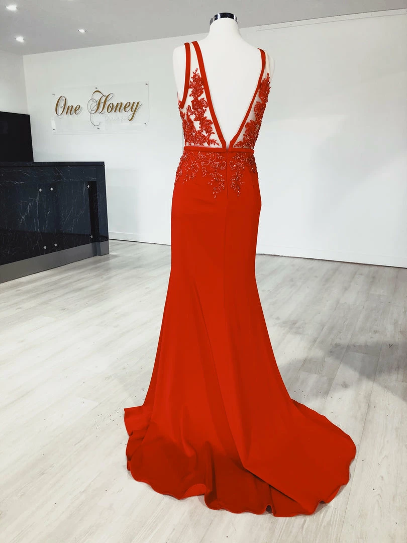 Honey Couture PATRICE Red Beaded Formal Gown Dress 4 Honey Couture PATRICE Red Beaded Formal Gown Dress