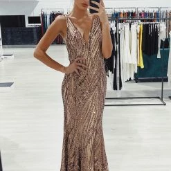 One Honey Boutique NEW ARRIVALS Honey Couture YASMIN Rose Gold Sequin Formal Gown