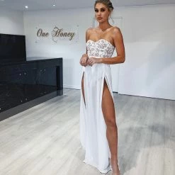 Honey Couture LILIANA White Sheer Formal Dress NEW ARRIVALS