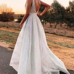 Tina Holly Couture Made To Order Tina Holly Couture T1844 Silver Grey Glitter Drape Mermaid Formal Gown Prom Dress