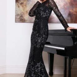 Tina Holly Couture Made To Order Tina Holly Couture TA139 Navy Blue Sequin Long Sleeve Mermaid Formal Dress NEW ARRIVALS