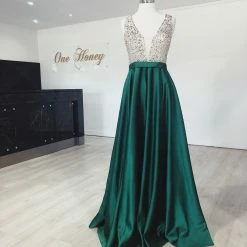 Honey Couture Made To Your Measurements Honey Couture BROYN Silver Diamante Front Princess Ball Formal Gown Dress