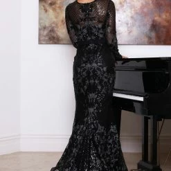 Tina Holly Couture Made To Order Tina Holly Couture TA139 Navy Blue Sequin Long Sleeve Mermaid Formal Dress NEW ARRIVALS