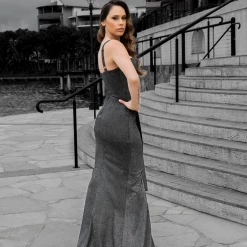 Honey Couture BURCIAGA Black & Silver Glitter Mermaid Evening Gown Dress NEW ARRIVALS