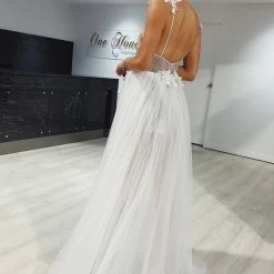 Honey Couture SOPHIA White Tulle Glitter Bodysuit Formal Dress