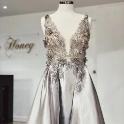 Honey Couture Made To Your Measurements NEW ARRIVALS Honey Couture GENESIS 3D Flowers Tulle Bust A Line Formal Gown Dress