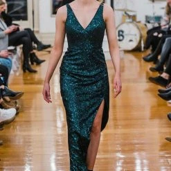 Tina Holly Couture Made To Order Tina Holly Couture TA007 Emerald Green Sequin Midi Cocktail Dress