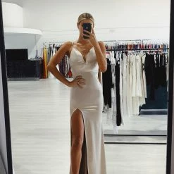 Honey Couture AISHA Silver Low Back Mermaid Evening Gown Dress NEW ARRIVALS