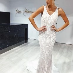 Tina Holly Couture Made To Order Tina Holly Couture Picasso P1732 White & Nude Sequin Mermaid Formal Gown Dress BRIDAL COLLECTION
