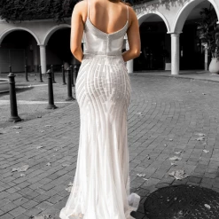 Honey Couture DIAMONDS White Sequin Mermaid Formal Wedding Gown Dress