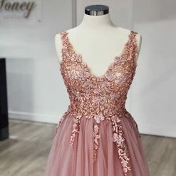 Honey Couture Made To Your Measurements NEW ARRIVALS Honey Couture SKYLAR 3D Flowers Tulle Formal Gown Dress