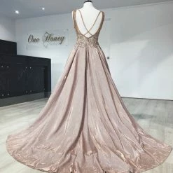 Honey Couture MEESHA Pink Crystal Over Skirt Princess Gown NEW ARRIVALS