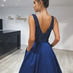 Honey Couture MONICE Royal Blue Beaded Ball Gown Formal Dress NEW ARRIVALS