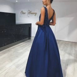Honey Couture MONICE Royal Blue Beaded Ball Gown Formal Dress NEW ARRIVALS