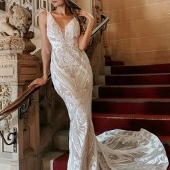 Tina Holly Couture Made To Order Tina Holly Couture BA109 White & Nude Sequin & Lace Mermaid Bridal Formal Dress