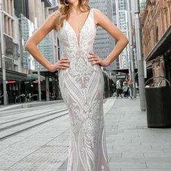 Tina Holly Couture Made To Order Tina Holly Couture BA109 White & Nude Sequin & Lace Mermaid Bridal Formal Dress