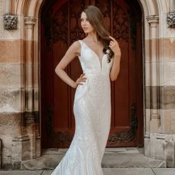 Tina Holly Couture Made To Order Tina Holly Couture BA109 Off White Sequin & Lace Mermaid Bridal Formal Dress