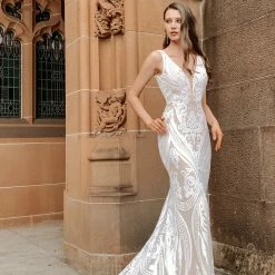 Tina Holly Couture Made To Order Tina Holly Couture BA109 White & Nude Sequin & Lace Mermaid Bridal Formal Dress