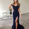 Tina Holly Couture Made To Order NEW ARRIVALS Tina Holly Couture Designer BA155 Navy French Satin Off Shoulder Gown