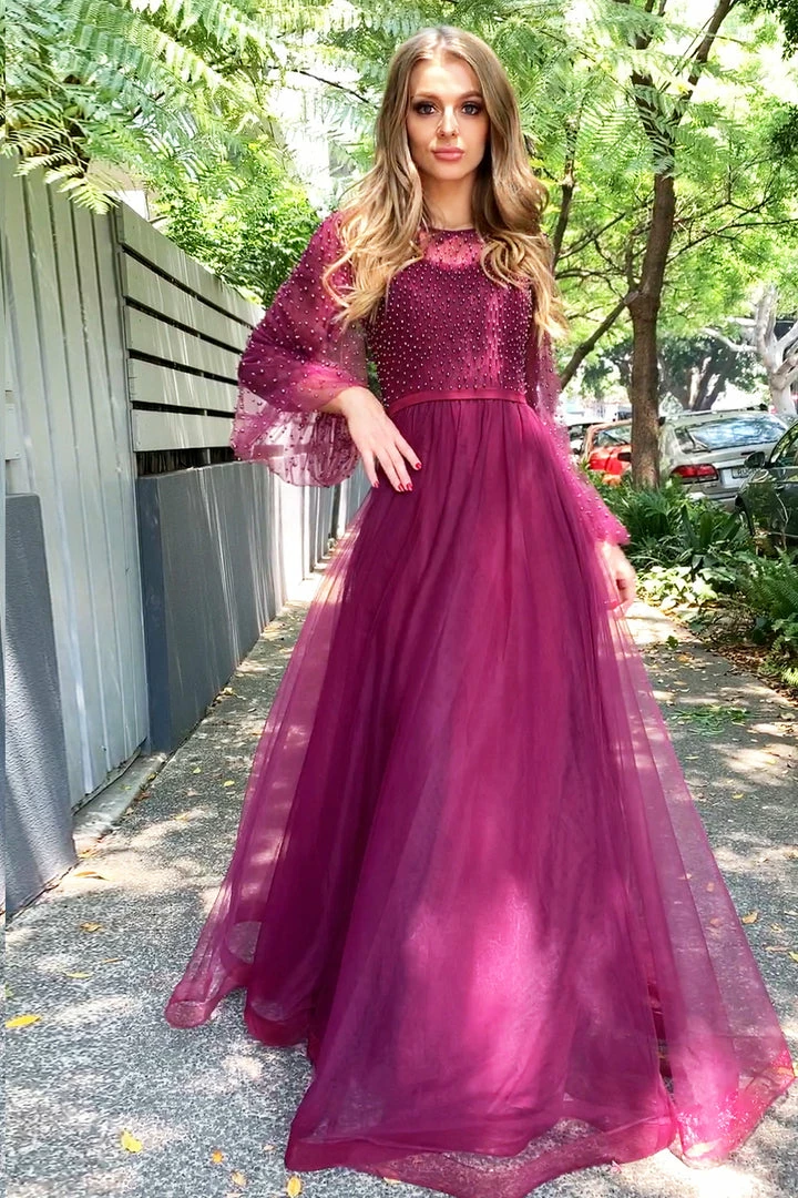 Tina Holly Couture Made To Order Tina Holly Couture BA204 Plum Beaded Pearls & Lace Long Sleeve Formal Dress NEW ARRIVALS 4 Tina Holly Couture Made To Order Tina Holly Couture BA204 Plum Beaded Pearls & Lace Long Sleeve Formal Dress NEW ARRIVALS