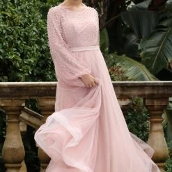 Tina Holly Couture Made To Order Tina Holly Couture BA204 Beaded Pearls & Lace Long Sleeve Formal Dress NEW ARRIVALS