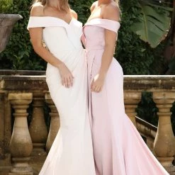 Tina Holly Couture Made To Order NEW ARRIVALS Tina Holly Couture BA306 Alabaster French Satin Off Shoulder Mermaid Dress