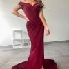 Tina Holly Couture Made To Order Tina Holly Couture BA306 Wine French Satin Off Shoulder Mermaid Dress NEW ARRIVALS